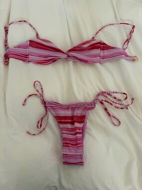 White Fox Boutique Pink & Red Striped Twist Bikini